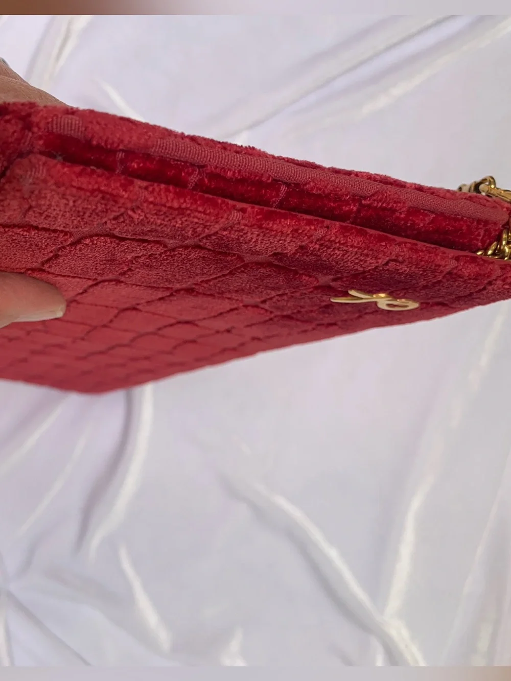 VINTAGE Roberta di Camerino Red Velvet Leather Lined Textured Clutch Bag
